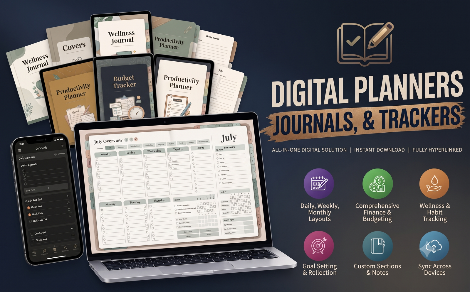 Digital Planners, Journals and Trackers Bundle